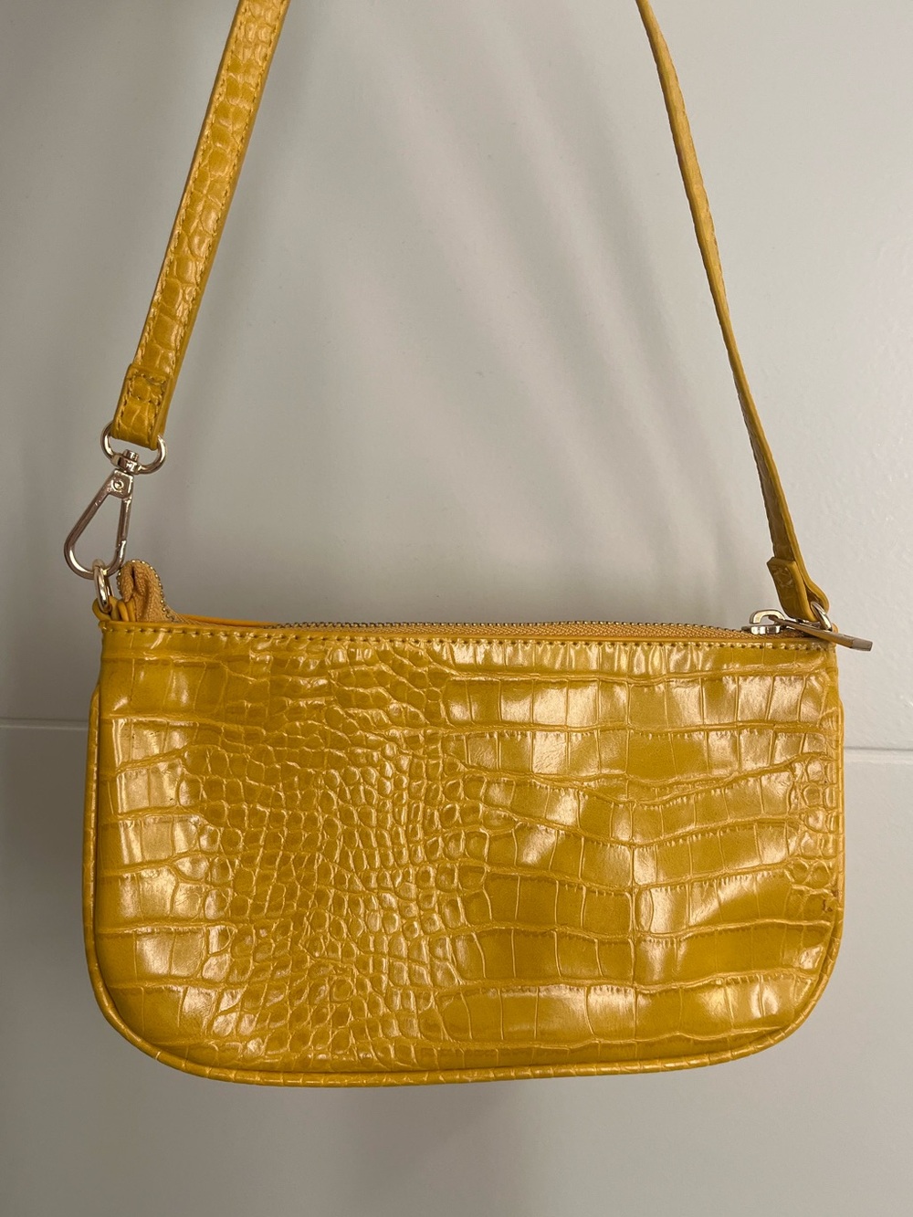 Forever 21 Mustard Yellow Croc Embossed Mini Baguette Shoulder Bag Y2K